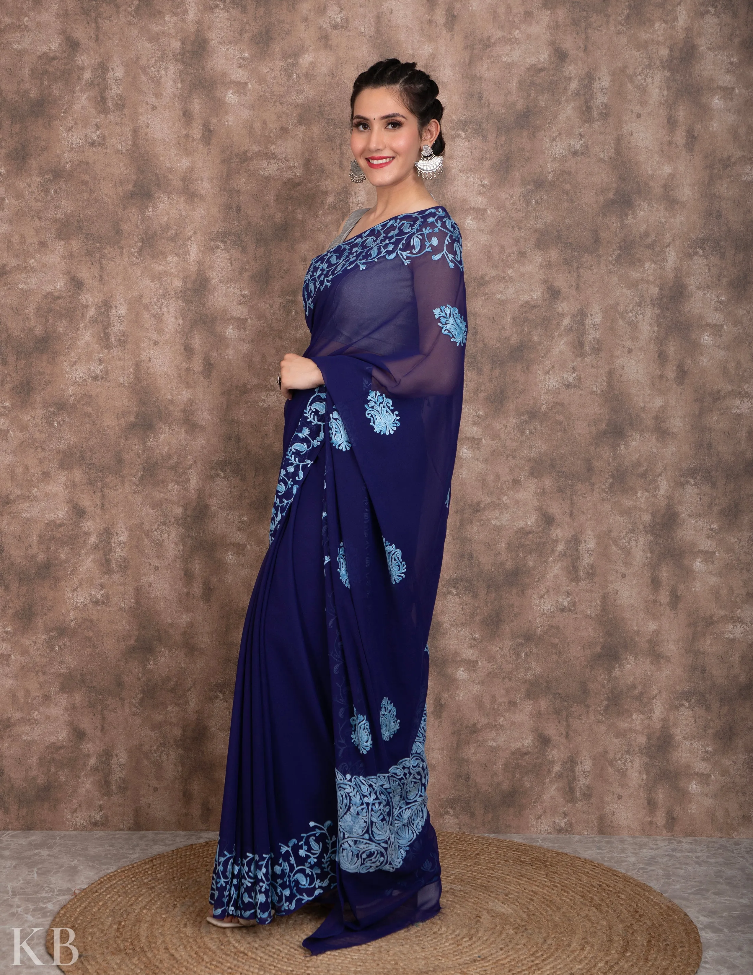 Parsi Badam Aari Embroidered Georgette Saree