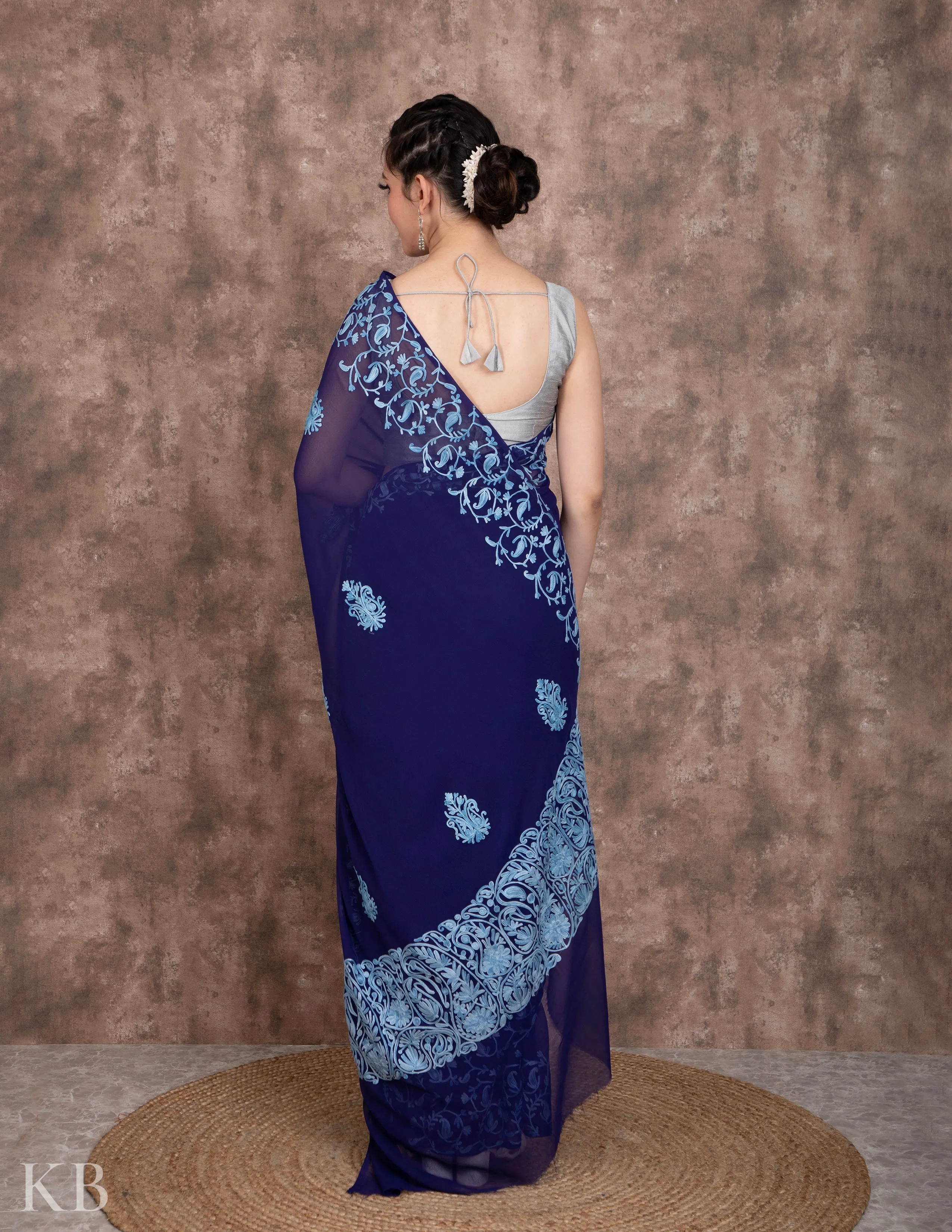 Parsi Badam Aari Embroidered Georgette Saree