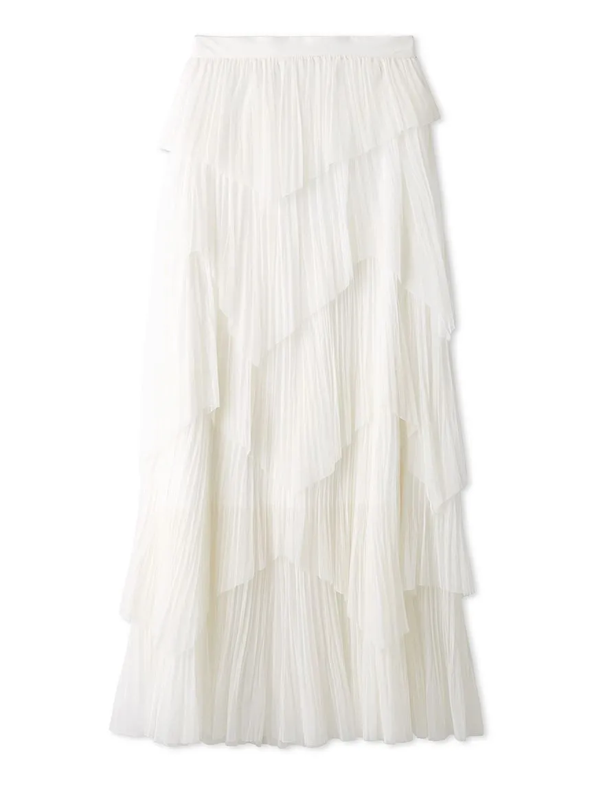 Pleated Tiered Tulle Midi Skirt