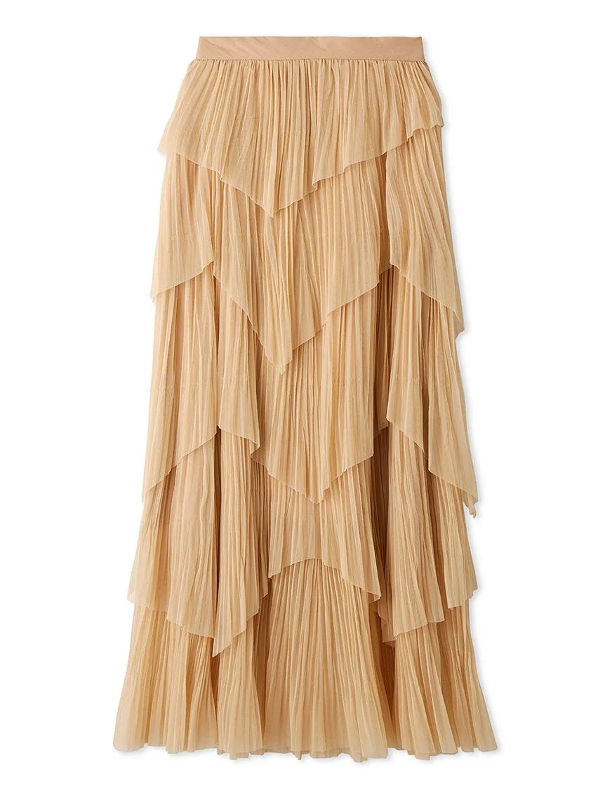 Pleated Tiered Tulle Midi Skirt