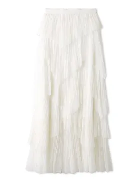Pleated Tiered Tulle Midi Skirt