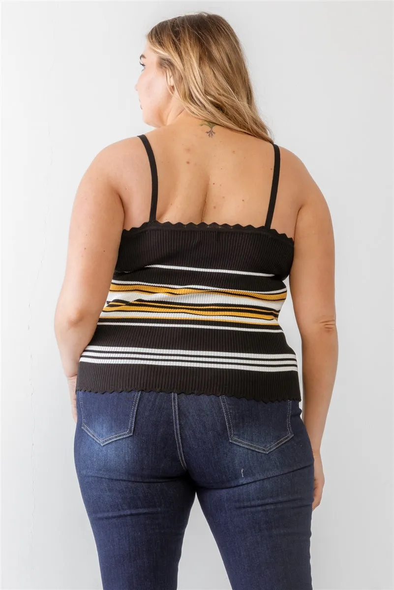 Plus Knitted Ribbed Ruffle V-Neck Sleeveless Top