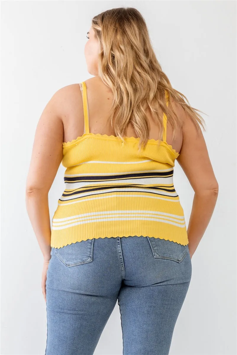 Plus Knitted Ribbed Ruffle V-Neck Sleeveless Top