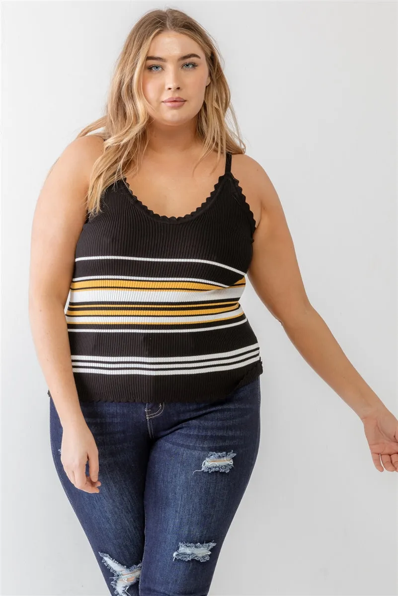 Plus Knitted Ribbed Ruffle V-Neck Sleeveless Top