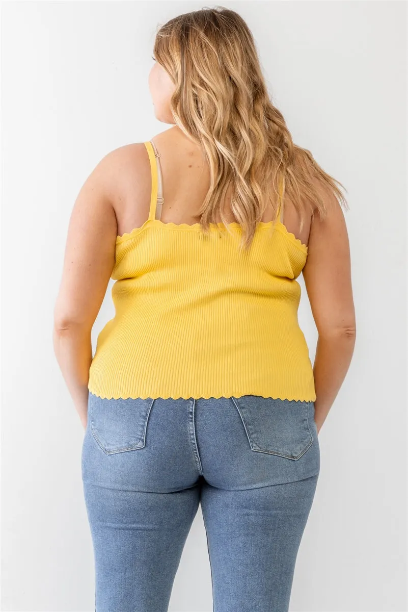 Plus Knitted Ribbed Ruffle V-Neck Sleeveless Top