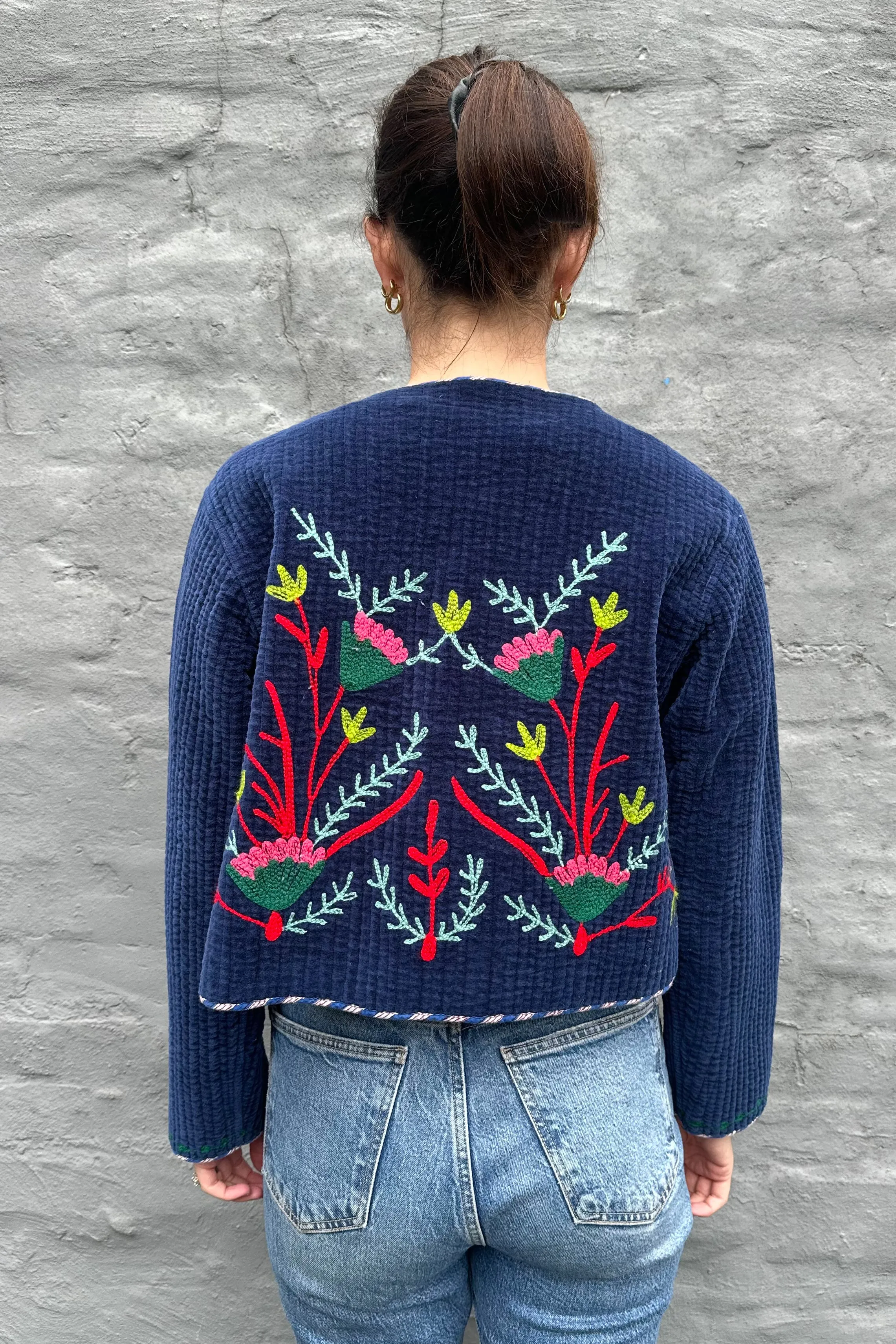 Quilted Velvet Jacket In Navy