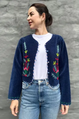 Quilted Velvet Jacket In Navy