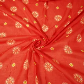 Red & Yellow Floral Print Mulmul Fabric 22602