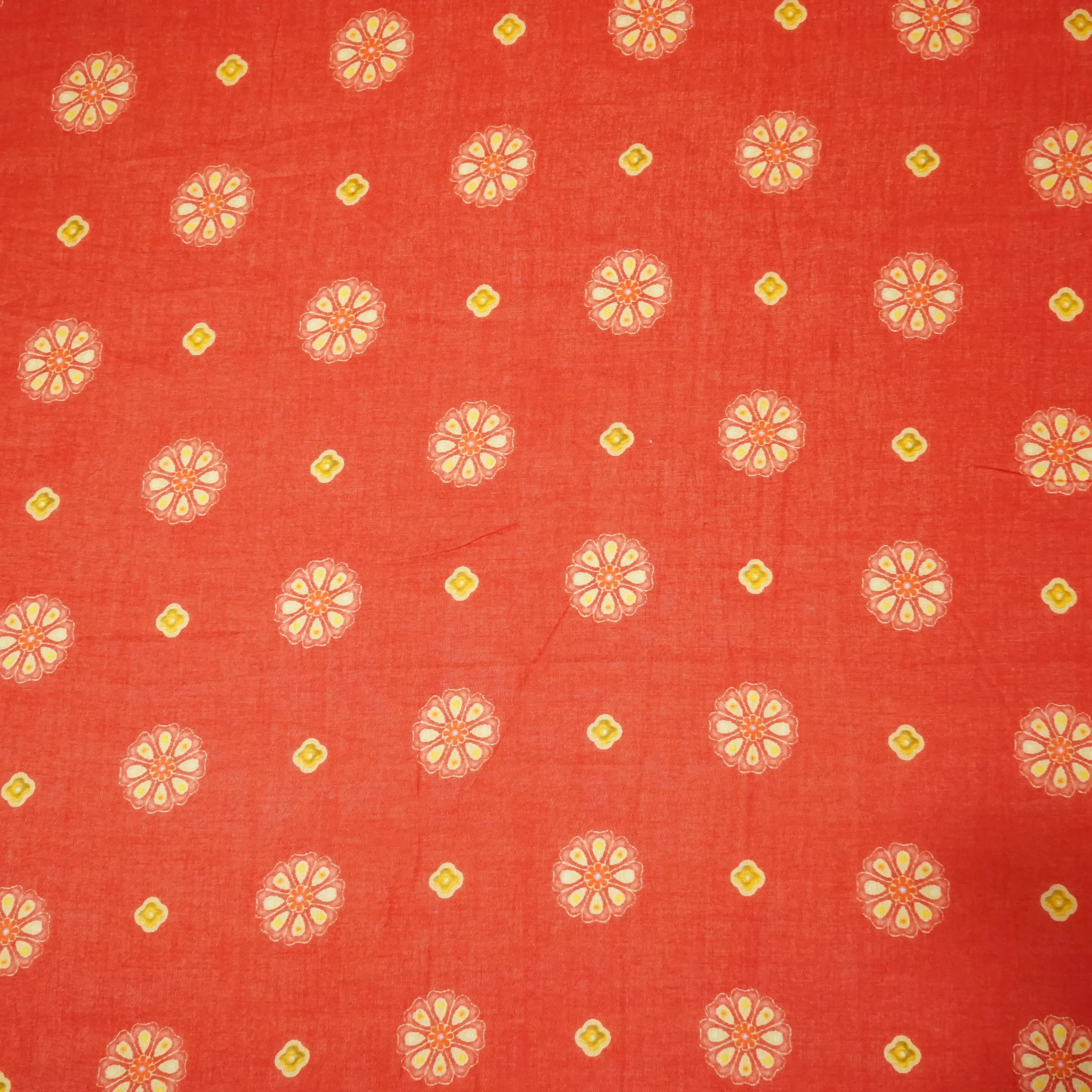 Red & Yellow Floral Print Mulmul Fabric 22602