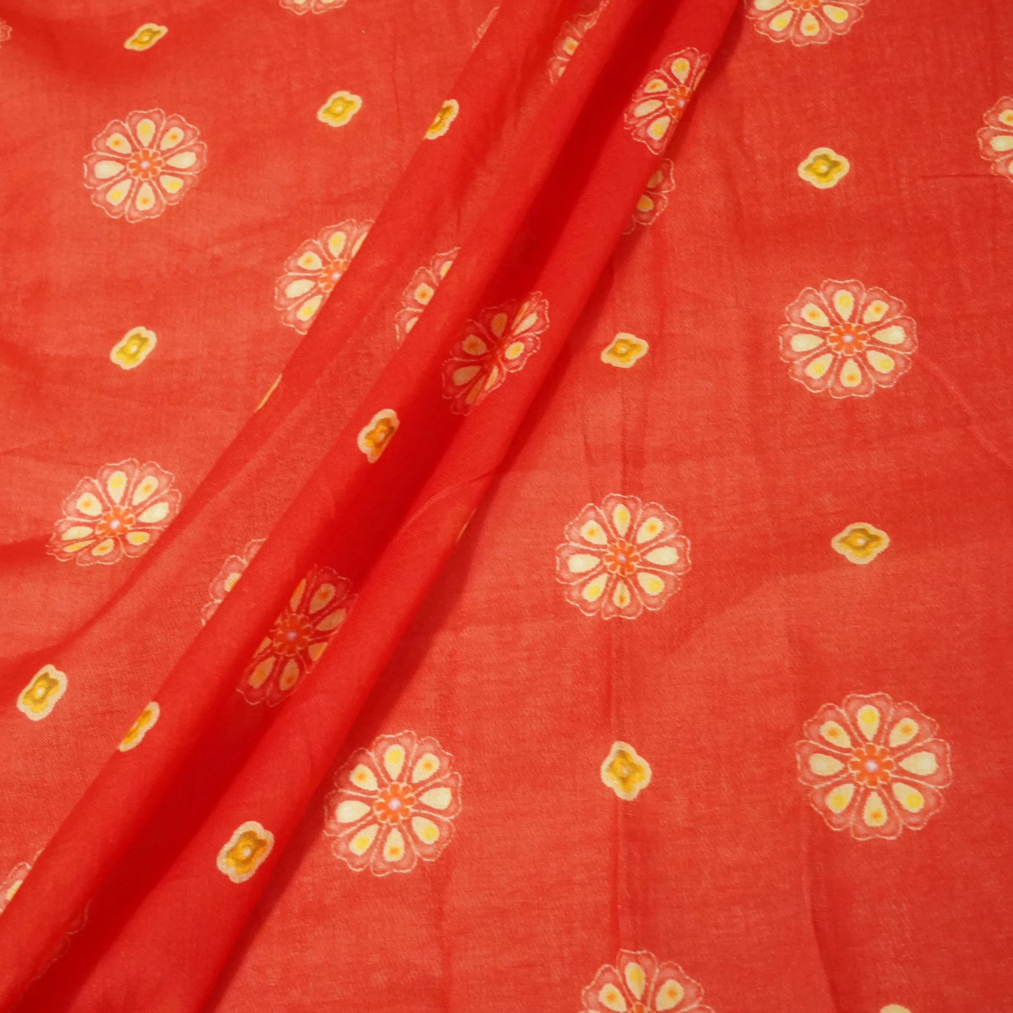 Red & Yellow Floral Print Mulmul Fabric 22602