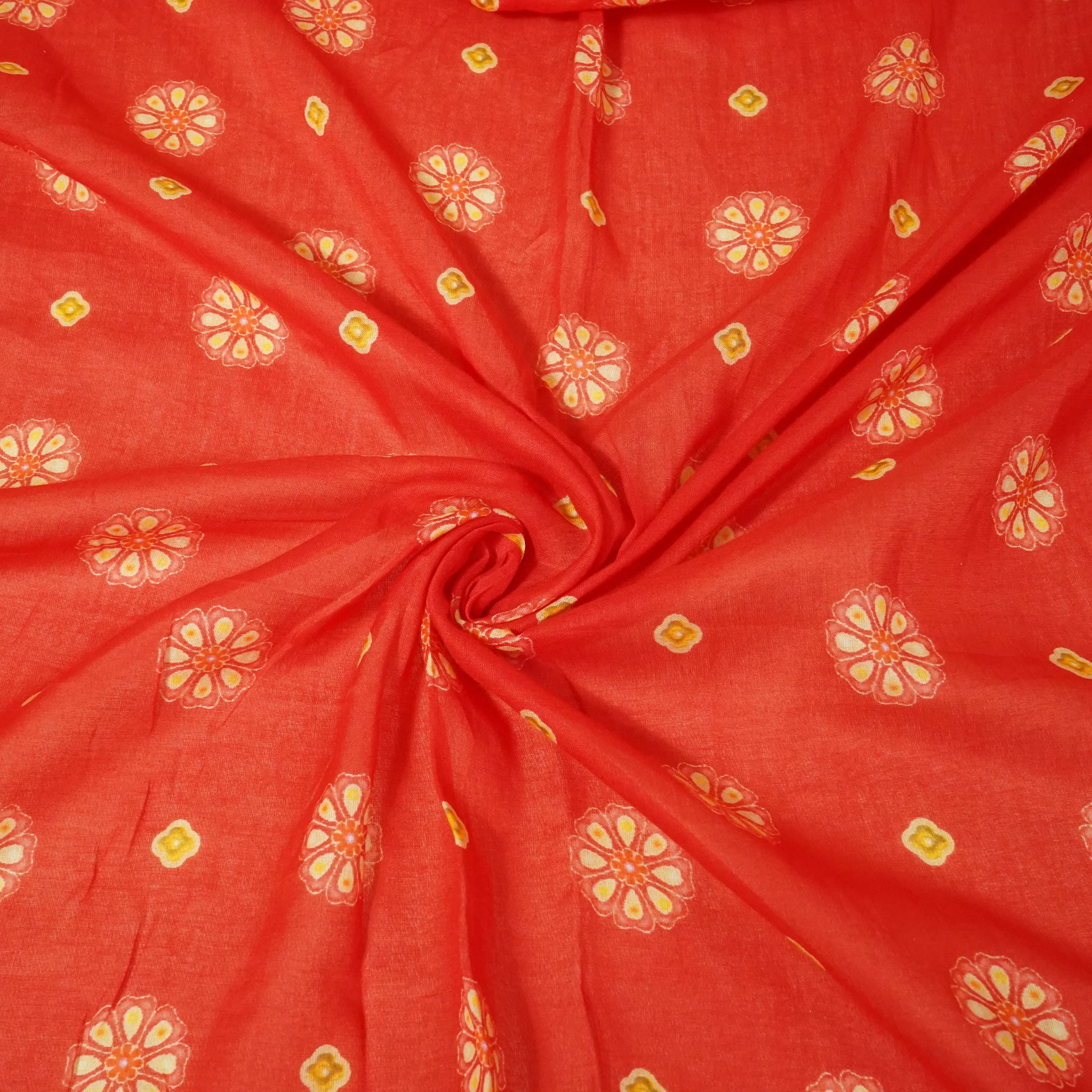 Red & Yellow Floral Print Mulmul Fabric 22602