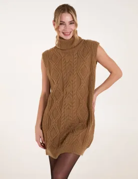 Roll Neck Cable Knitted Oversized Sleeveless Jumper