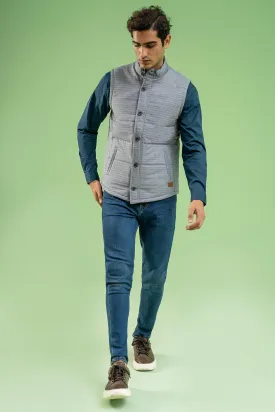 SLEEVELESS CHECK QUILTED JACKET GREY BLACK