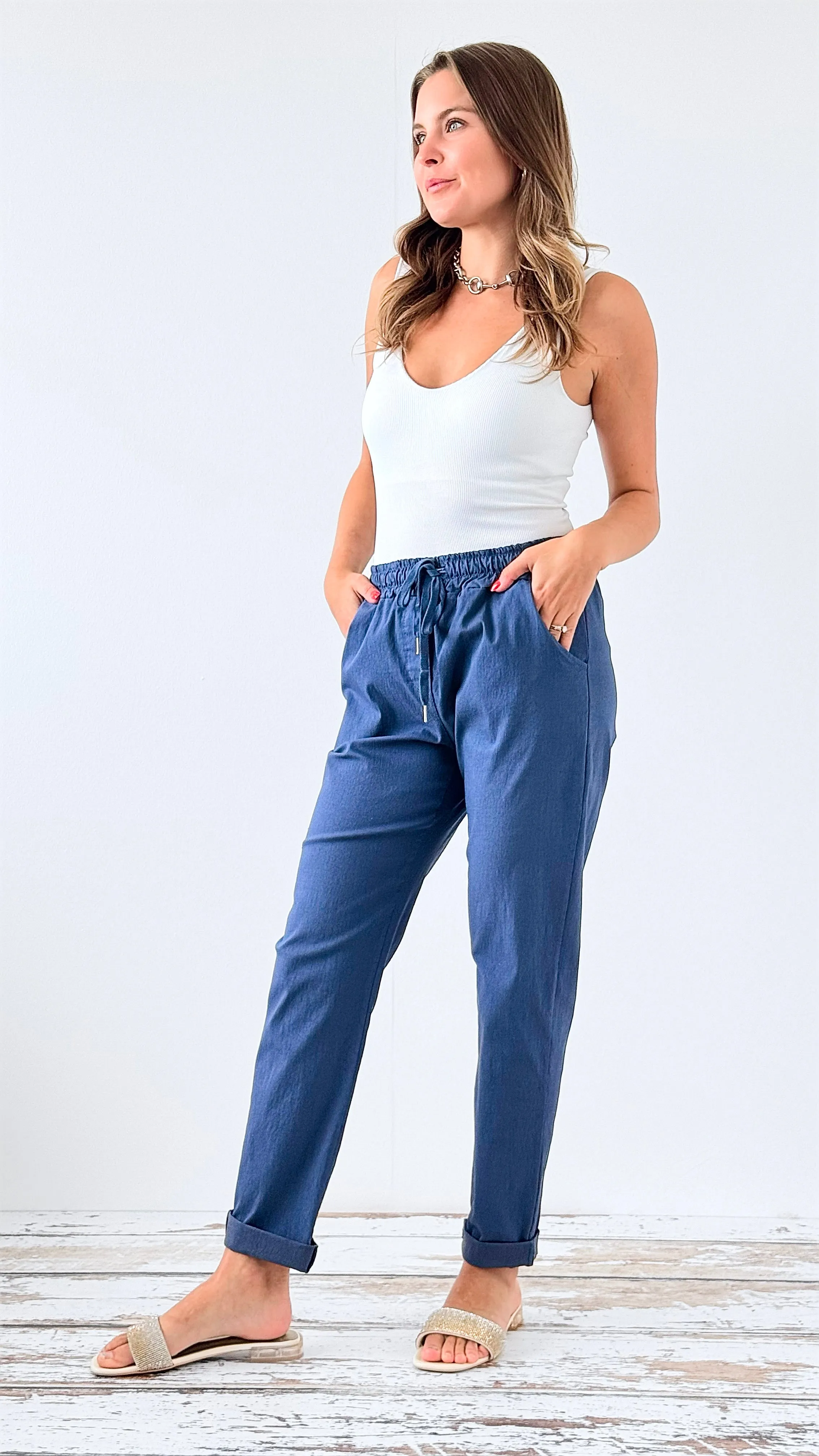Spring Italian Jogger Pant- Denim Blue