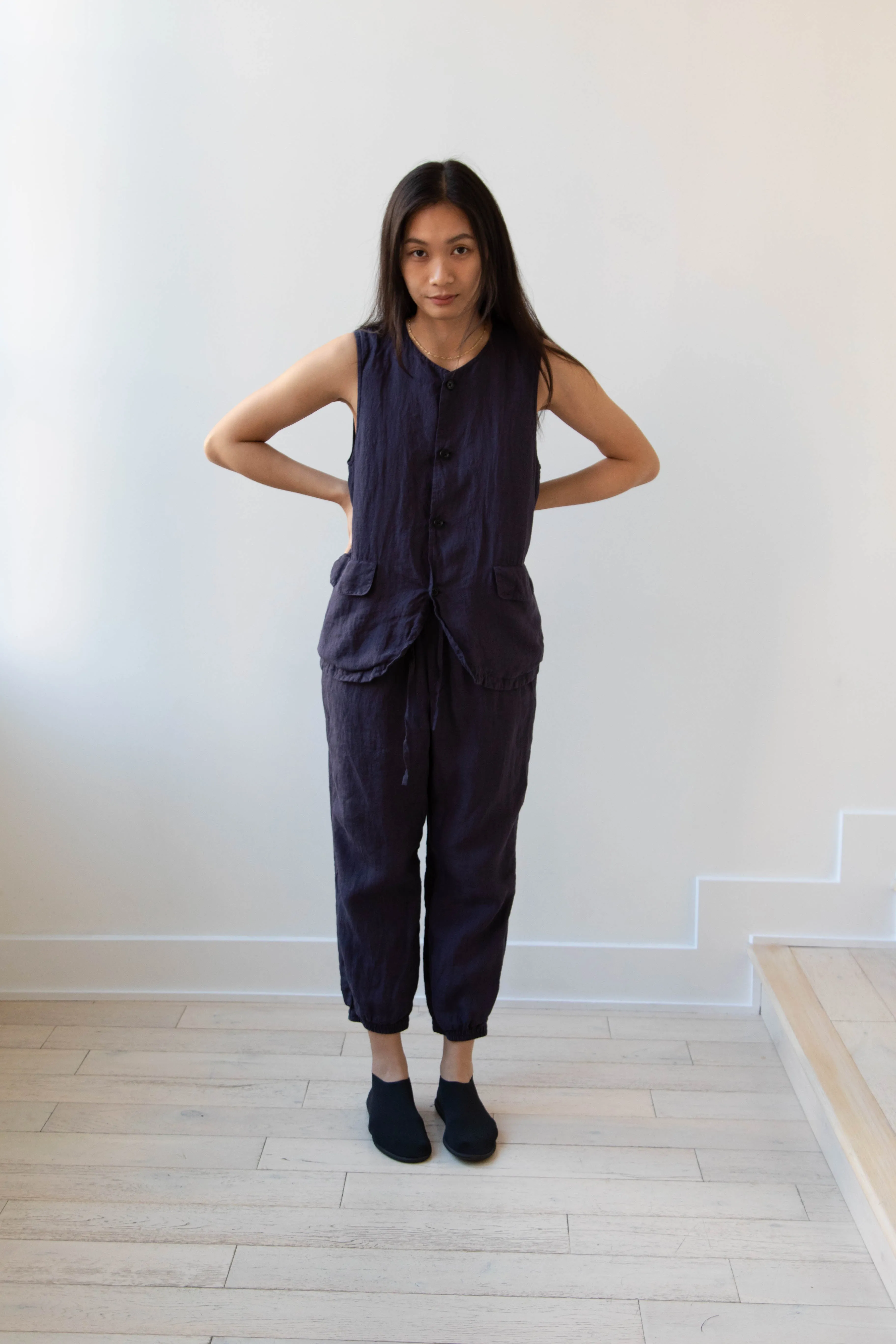 Vas-y Lentement | Linen Easy Pants in Navy