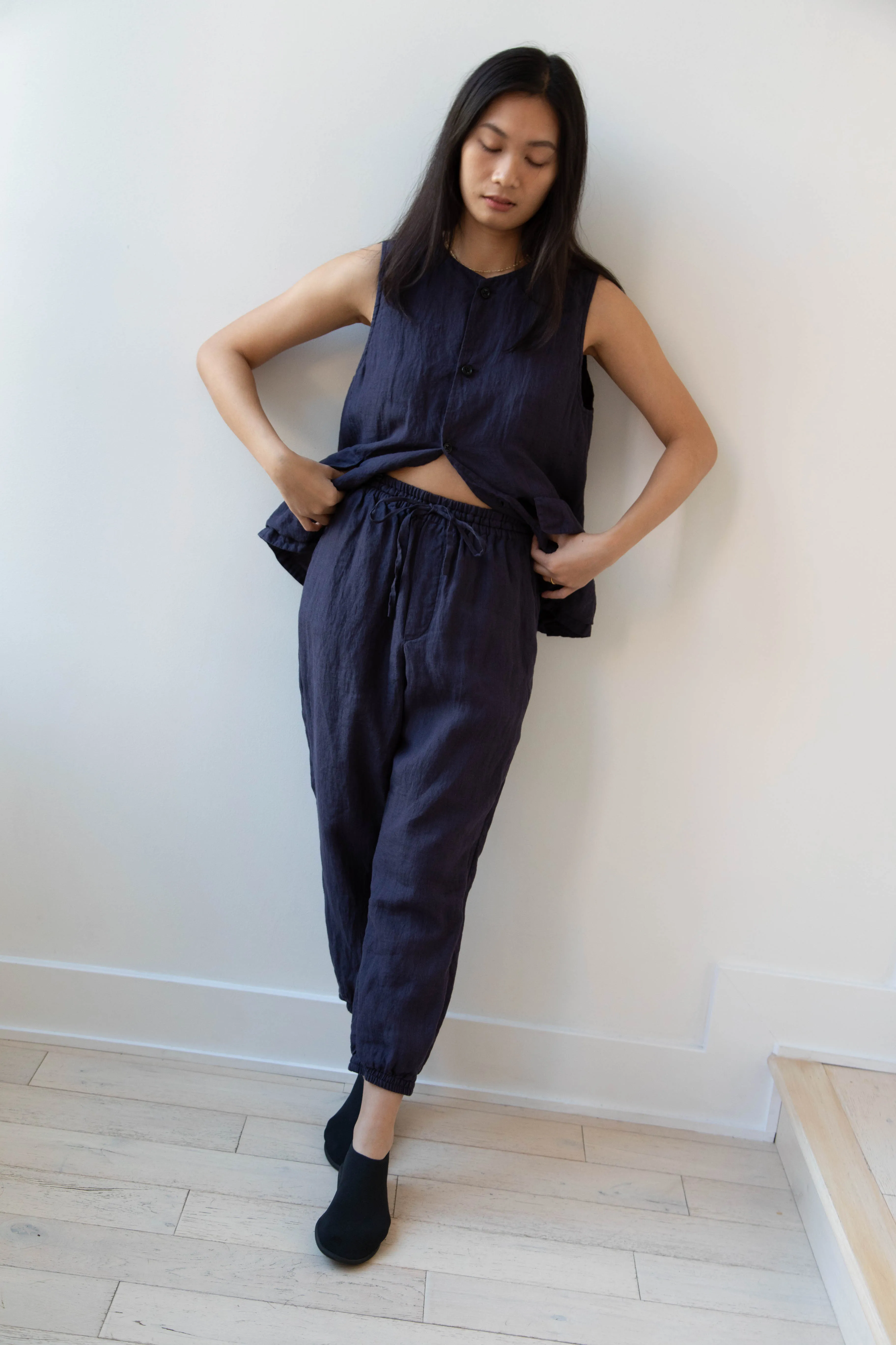 Vas-y Lentement | Linen Easy Pants in Navy