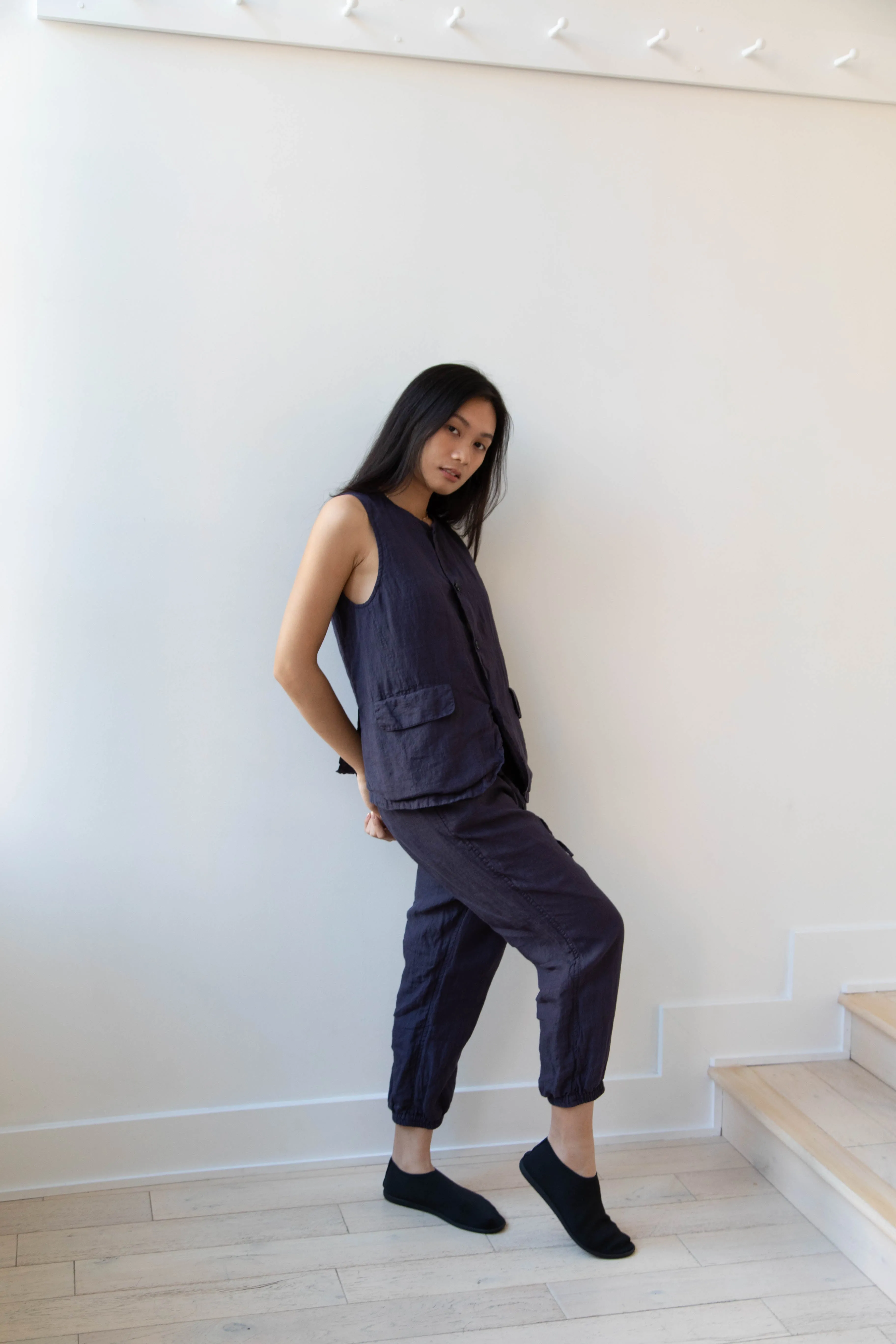 Vas-y Lentement | Linen Easy Pants in Navy