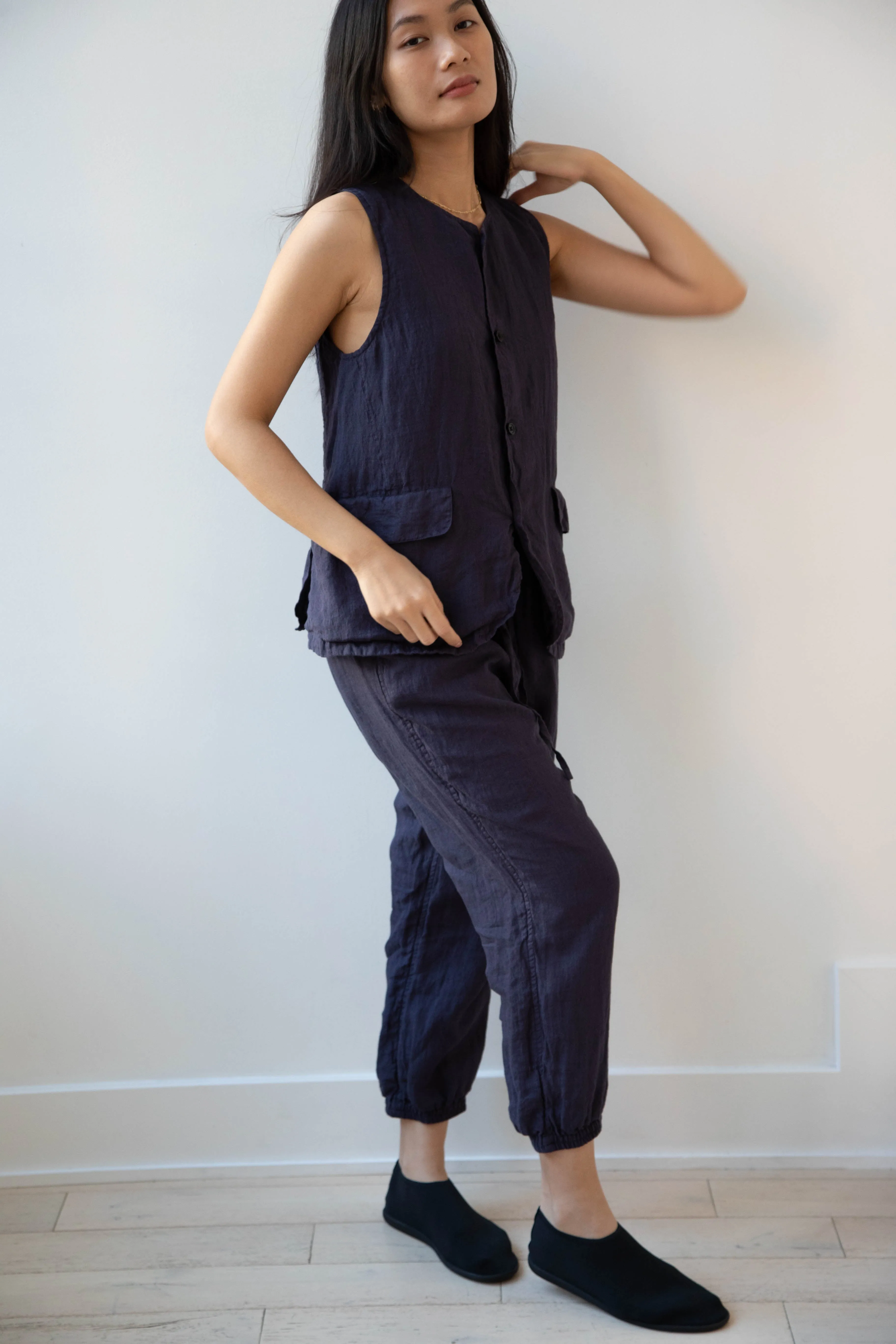 Vas-y Lentement | Linen Easy Pants in Navy