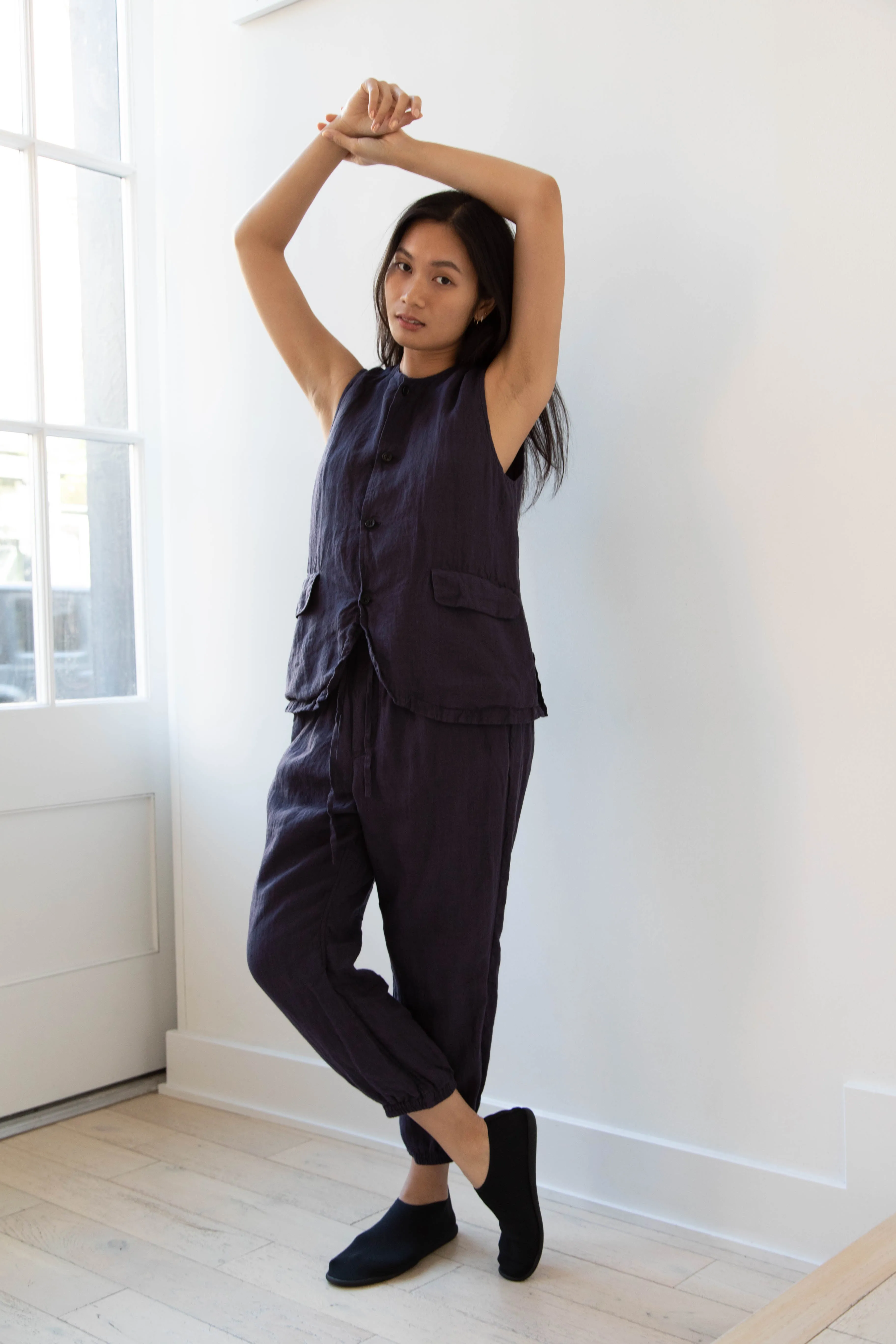 Vas-y Lentement | Linen Easy Pants in Navy