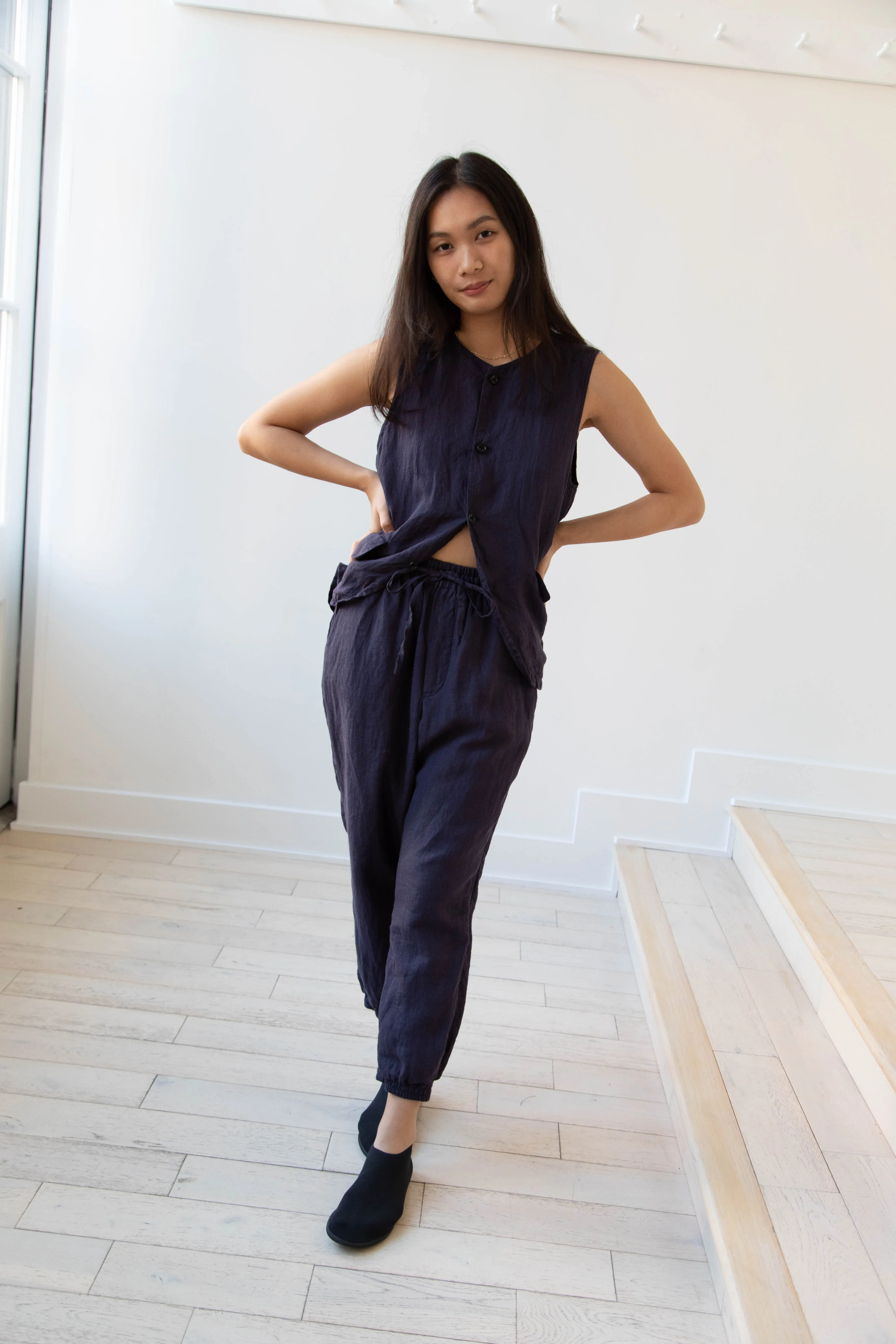 Vas-y Lentement | Linen Easy Pants in Navy