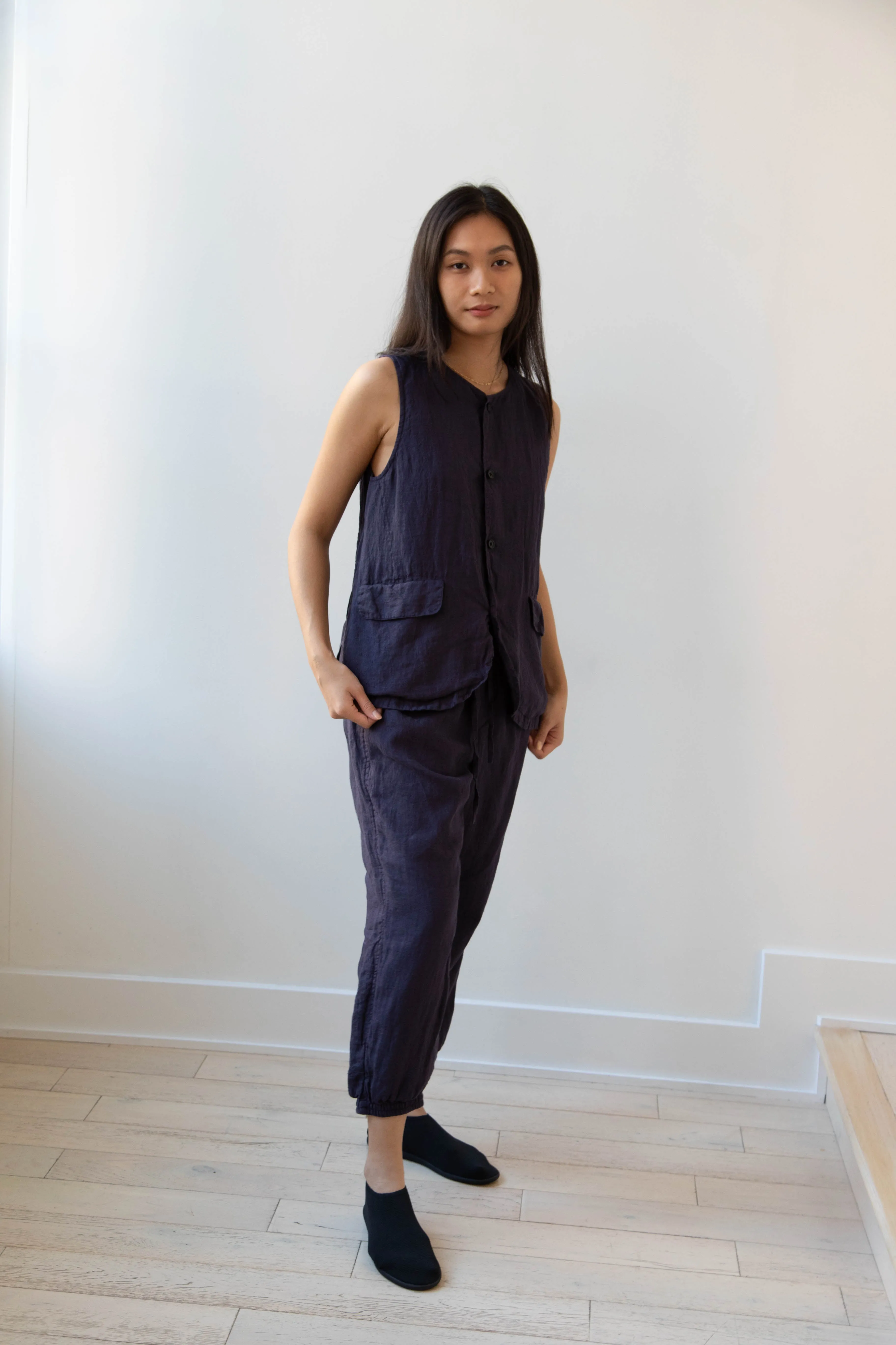 Vas-y Lentement | Linen Easy Pants in Navy