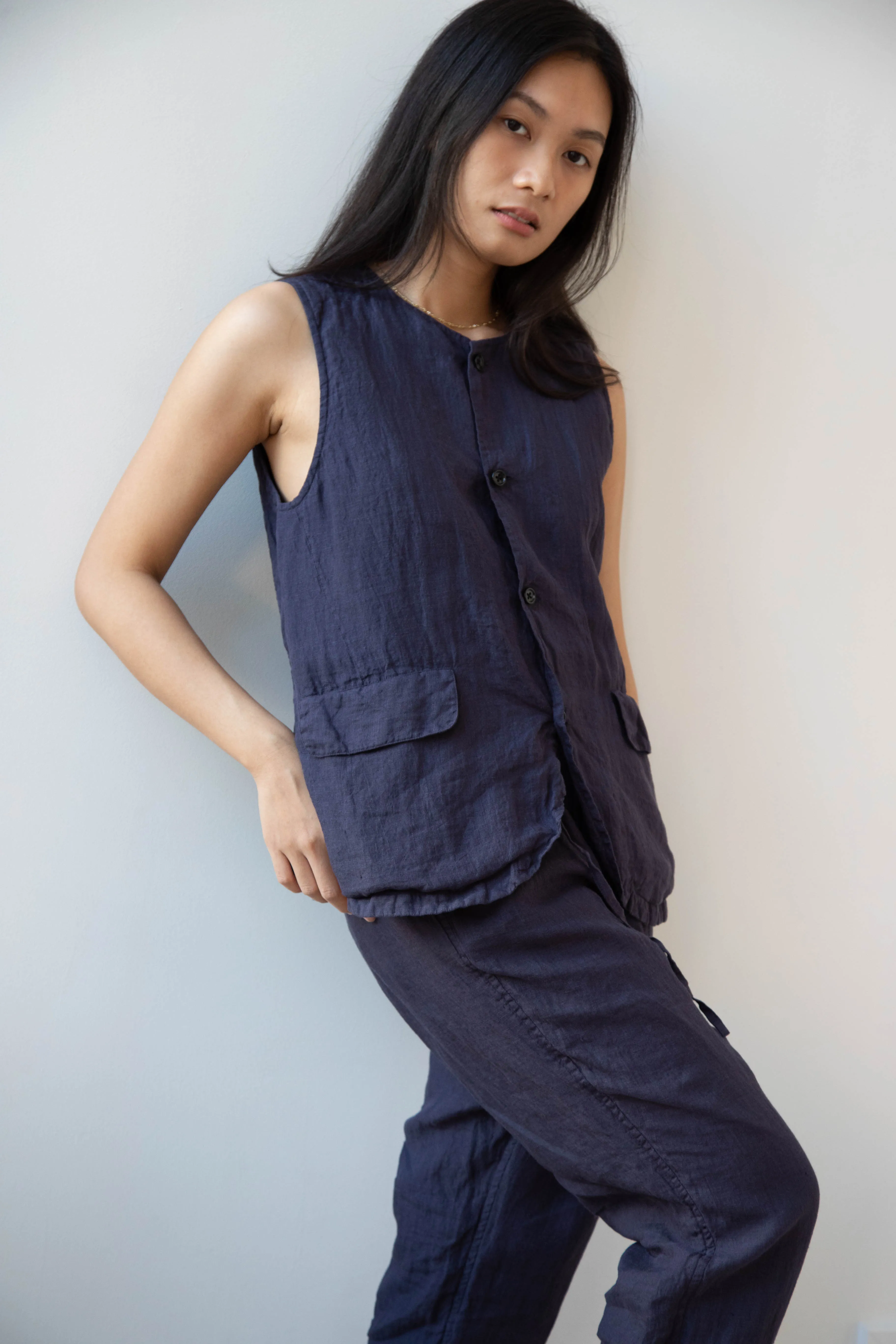 Vas-y Lentement | Linen Easy Pants in Navy