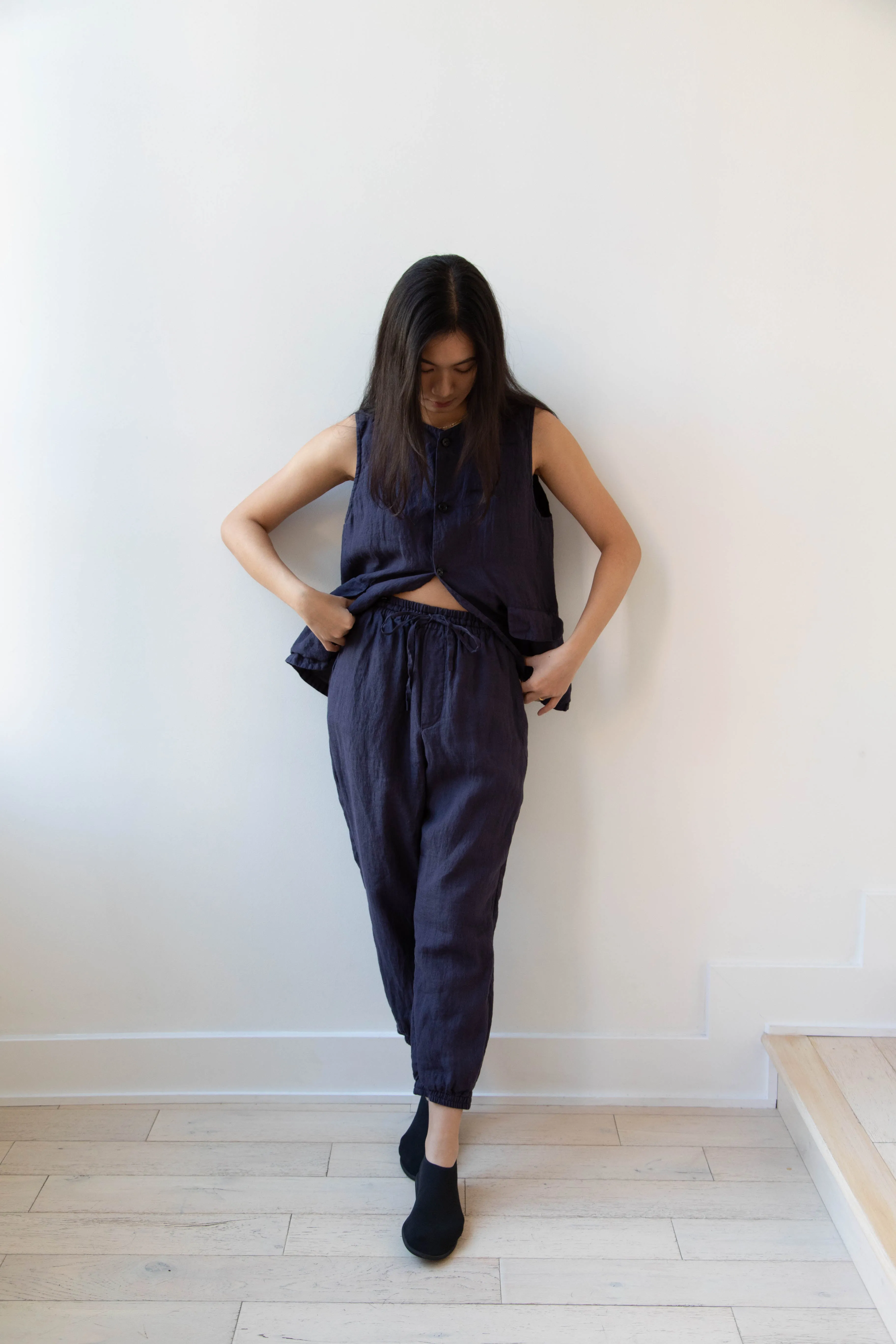 Vas-y Lentement | Linen Easy Pants in Navy
