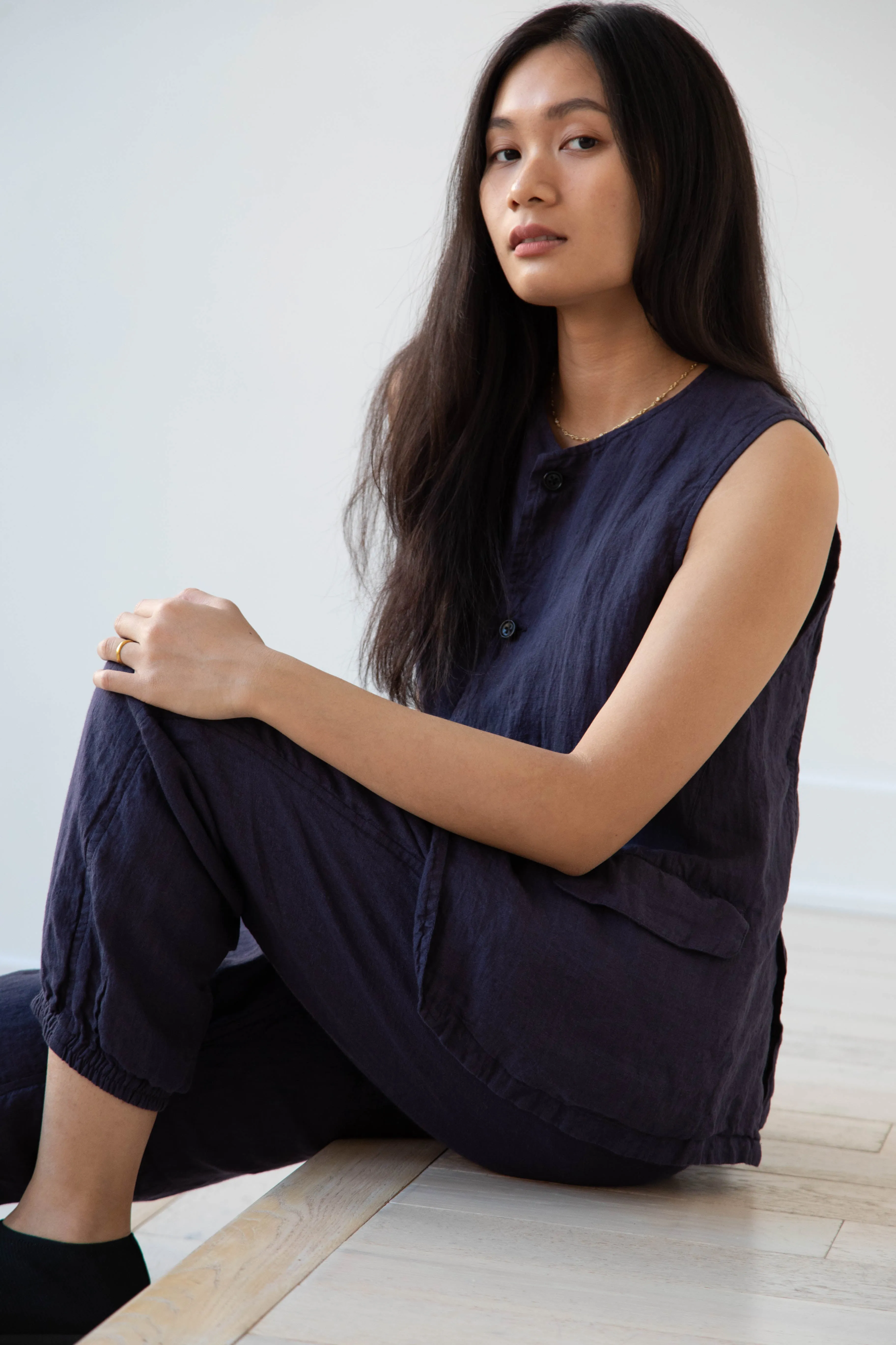 Vas-y Lentement | Linen Easy Pants in Navy