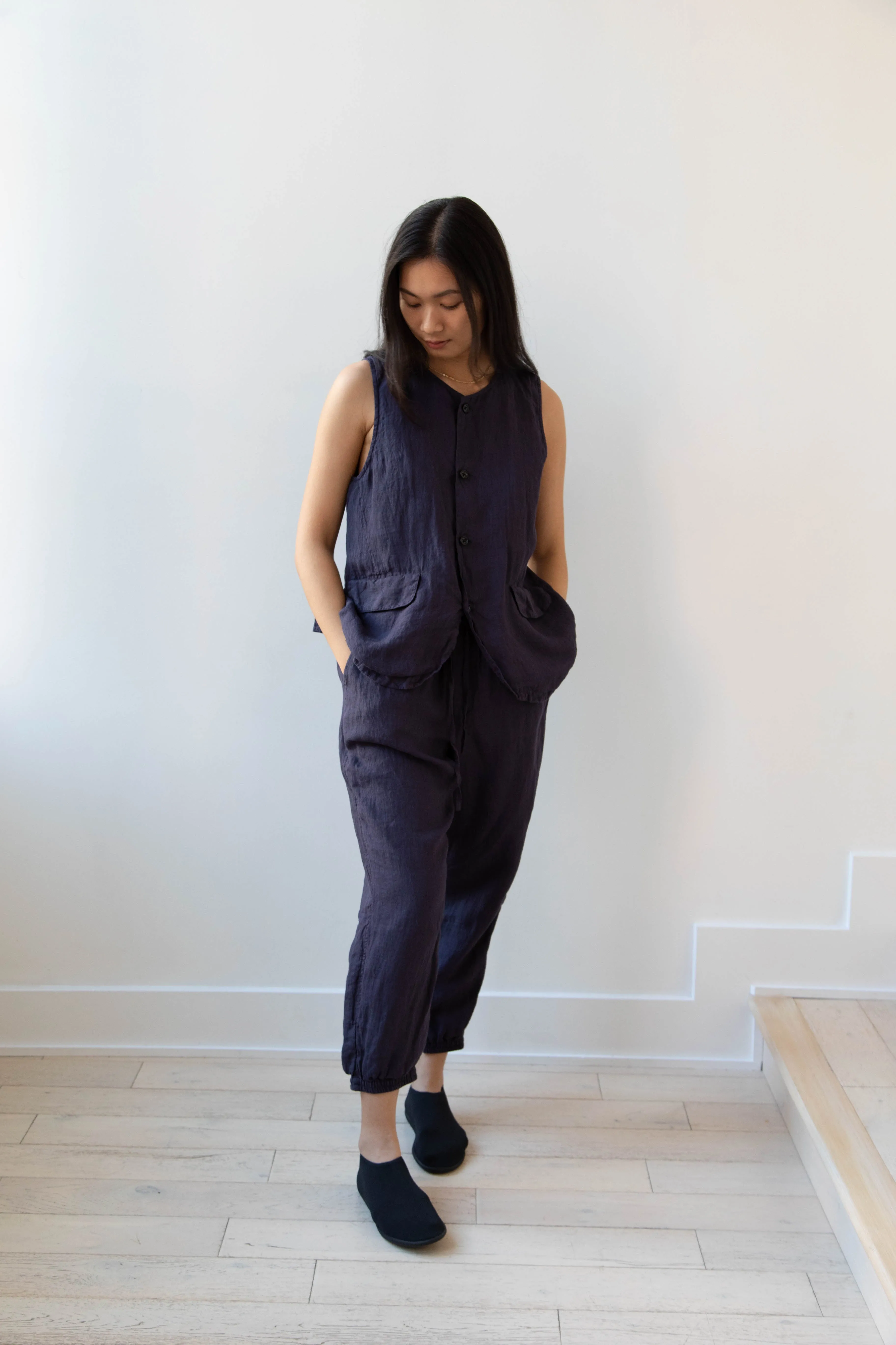 Vas-y Lentement | Linen Easy Pants in Navy