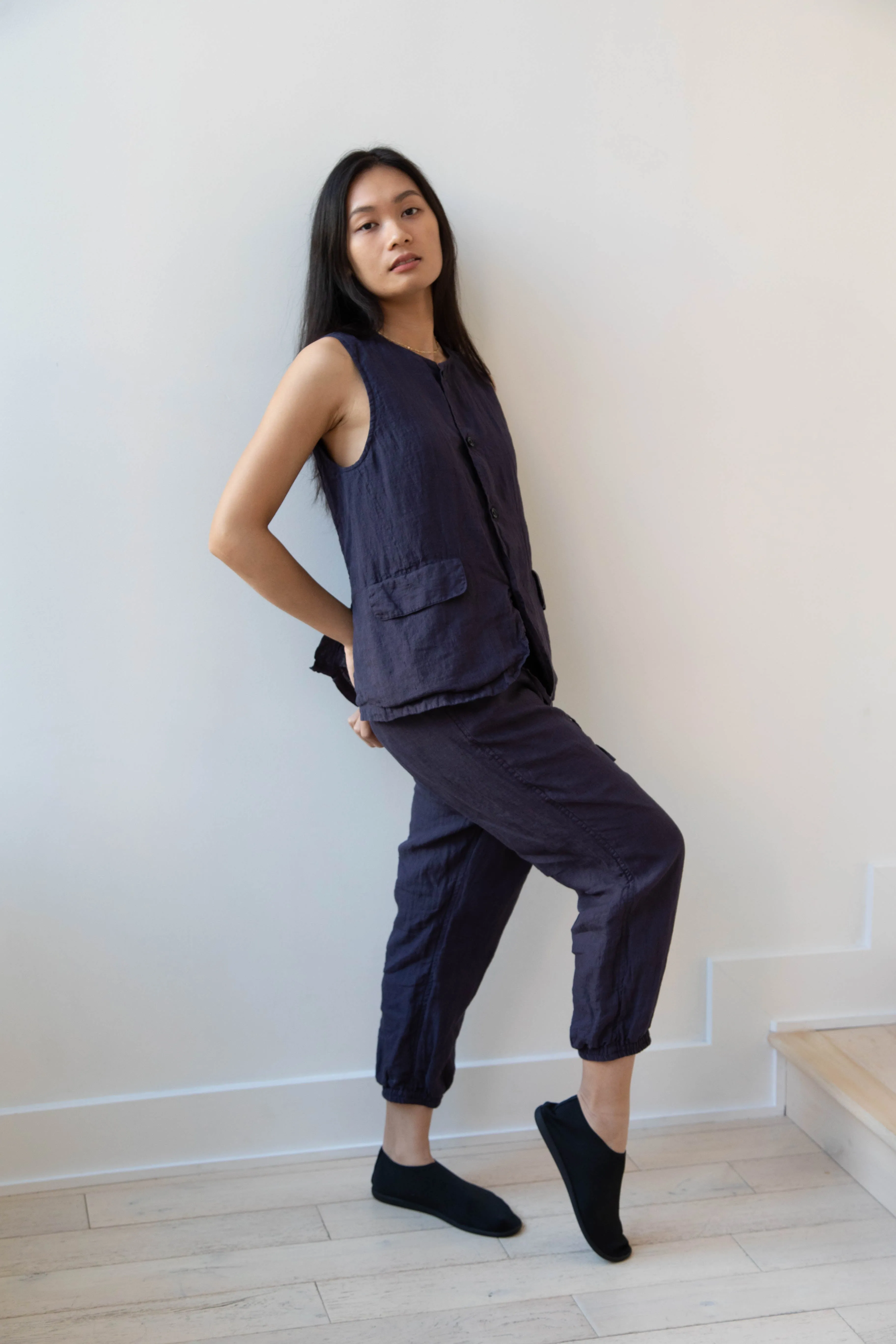 Vas-y Lentement | Linen Easy Pants in Navy