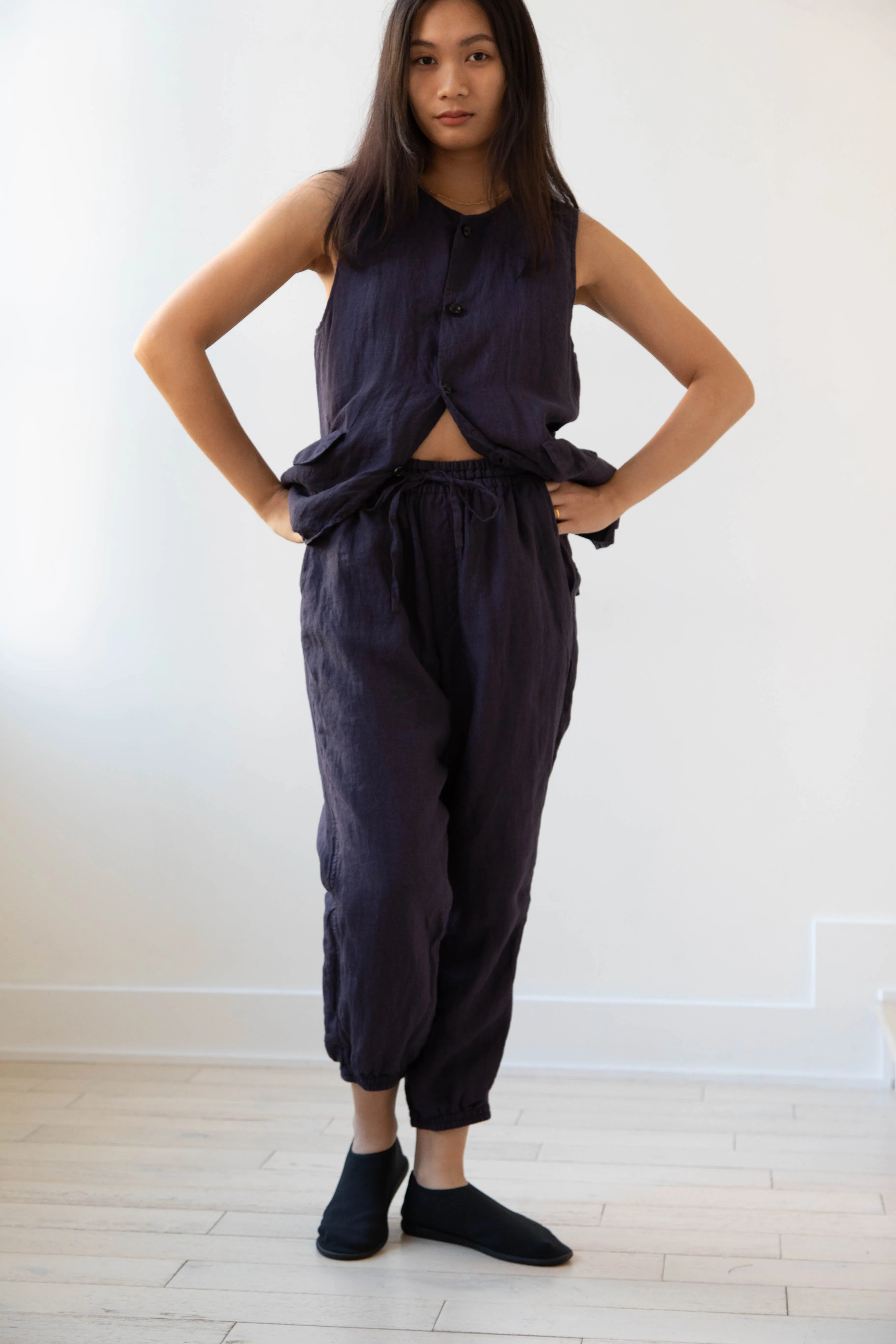 Vas-y Lentement | Linen Easy Pants in Navy