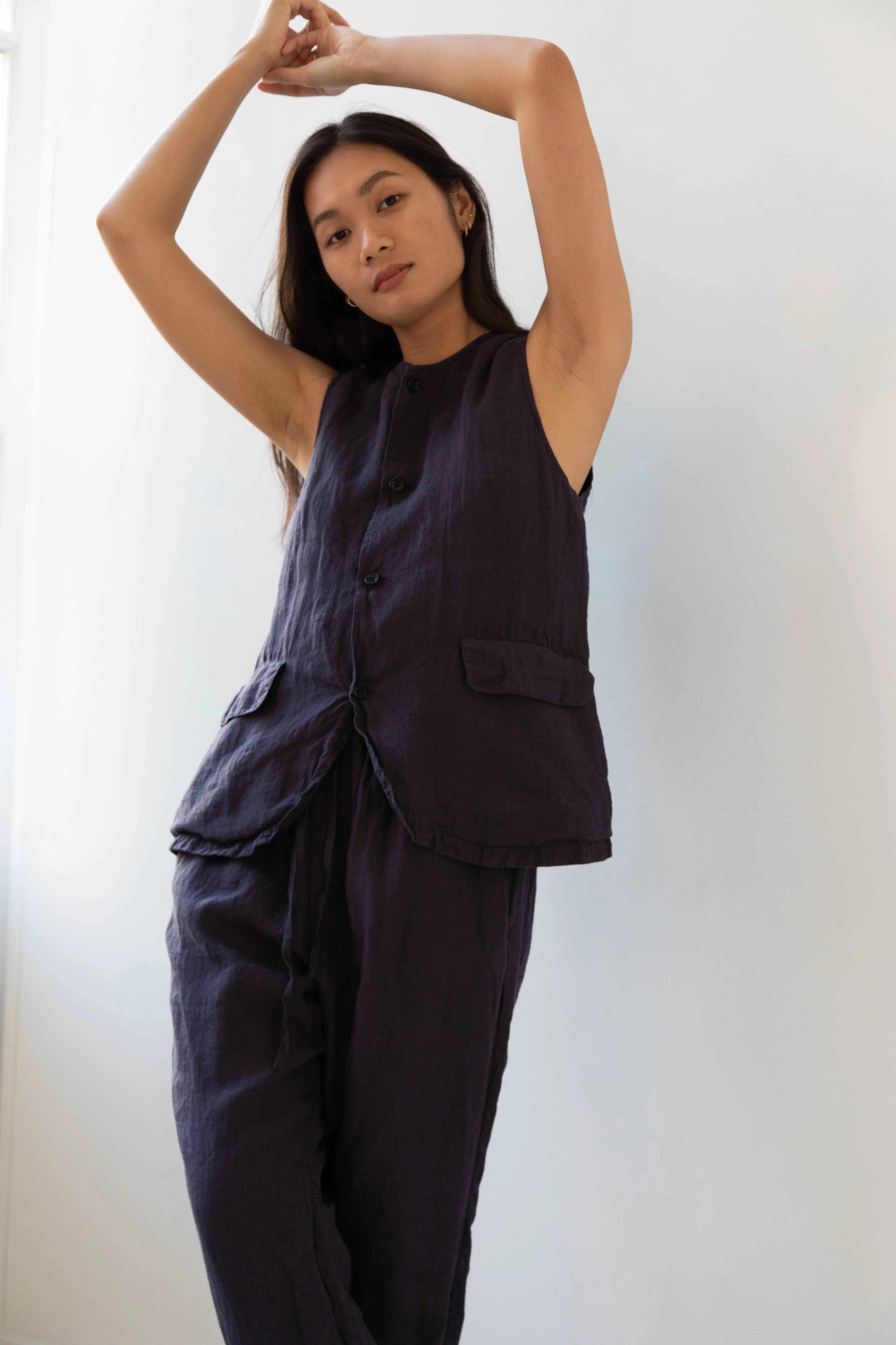 Vas-y Lentement | Linen Easy Pants in Navy