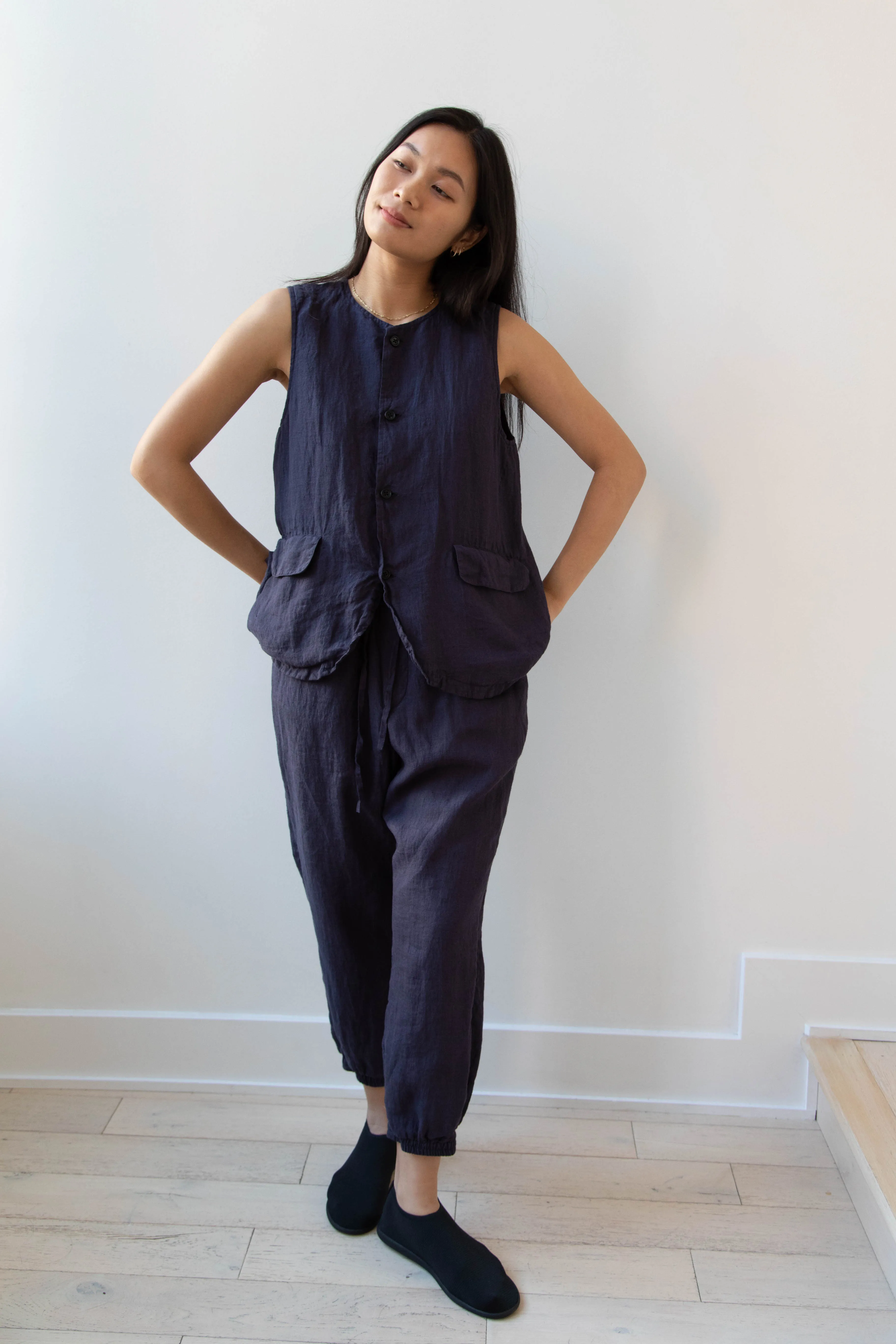 Vas-y Lentement | Linen Easy Pants in Navy