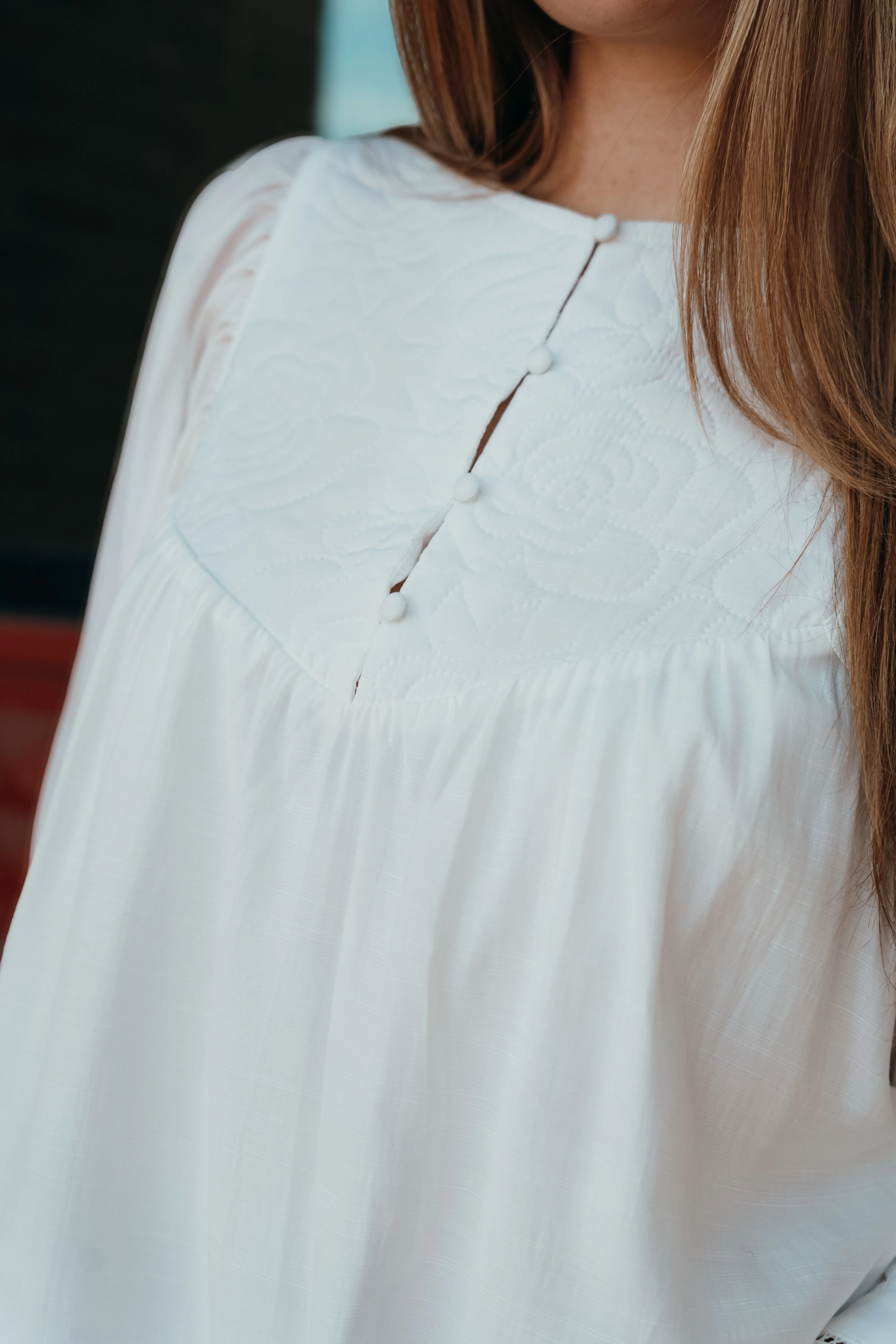 White Lace Trim Long Sleeve Blouse CT8802