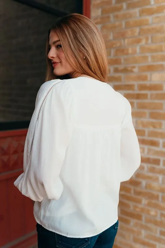 White Lace Trim Long Sleeve Blouse CT8802
