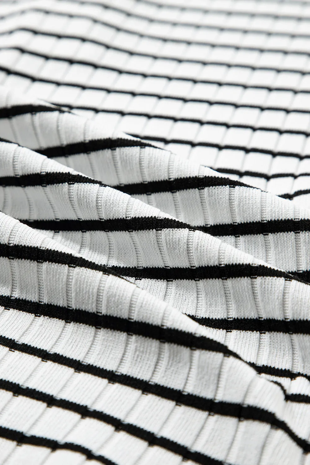 White Stripe Textured Short Sleeve Buttoned Henley Top