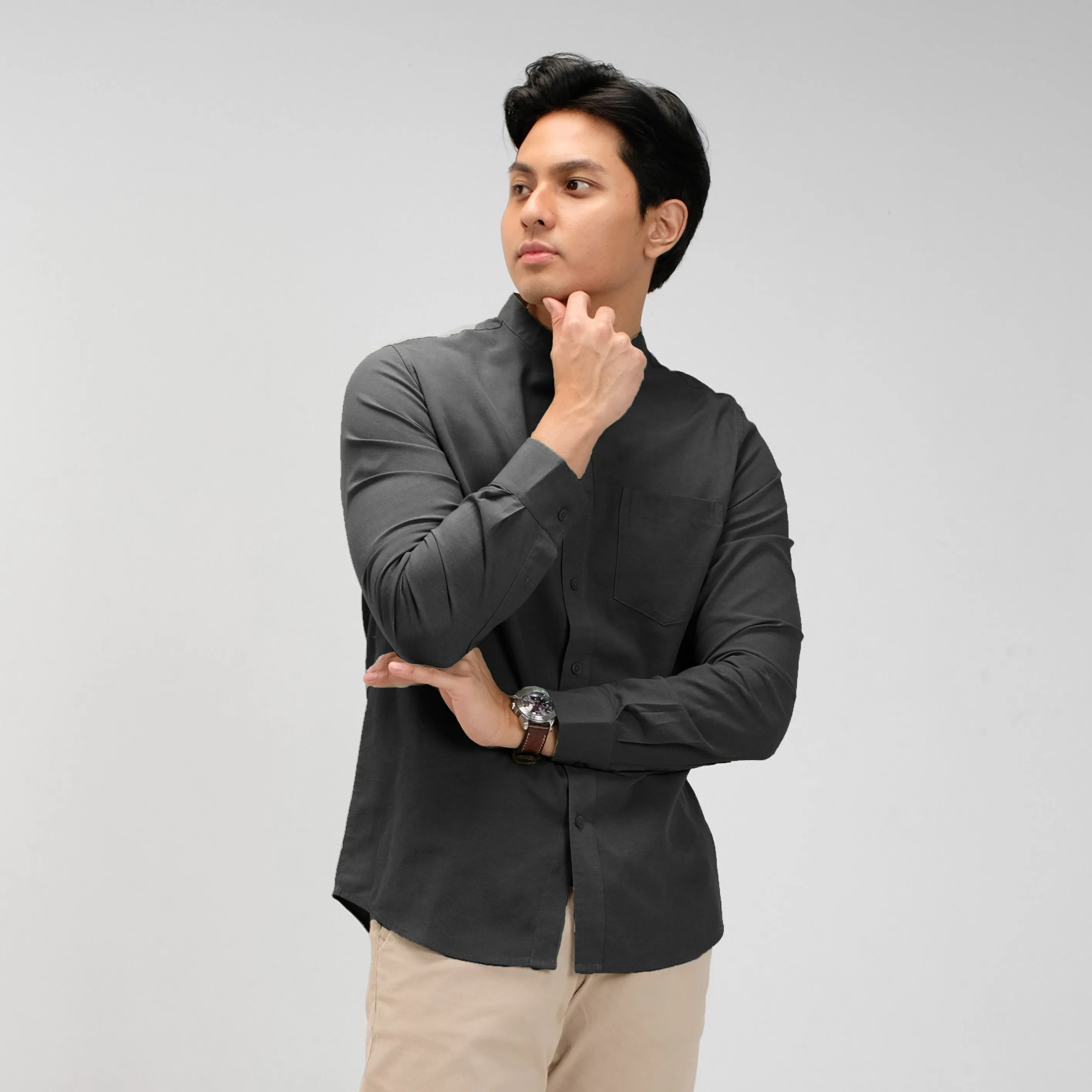 Zoul Kemeja Koko Oxford Basic Polos Lengan Panjang