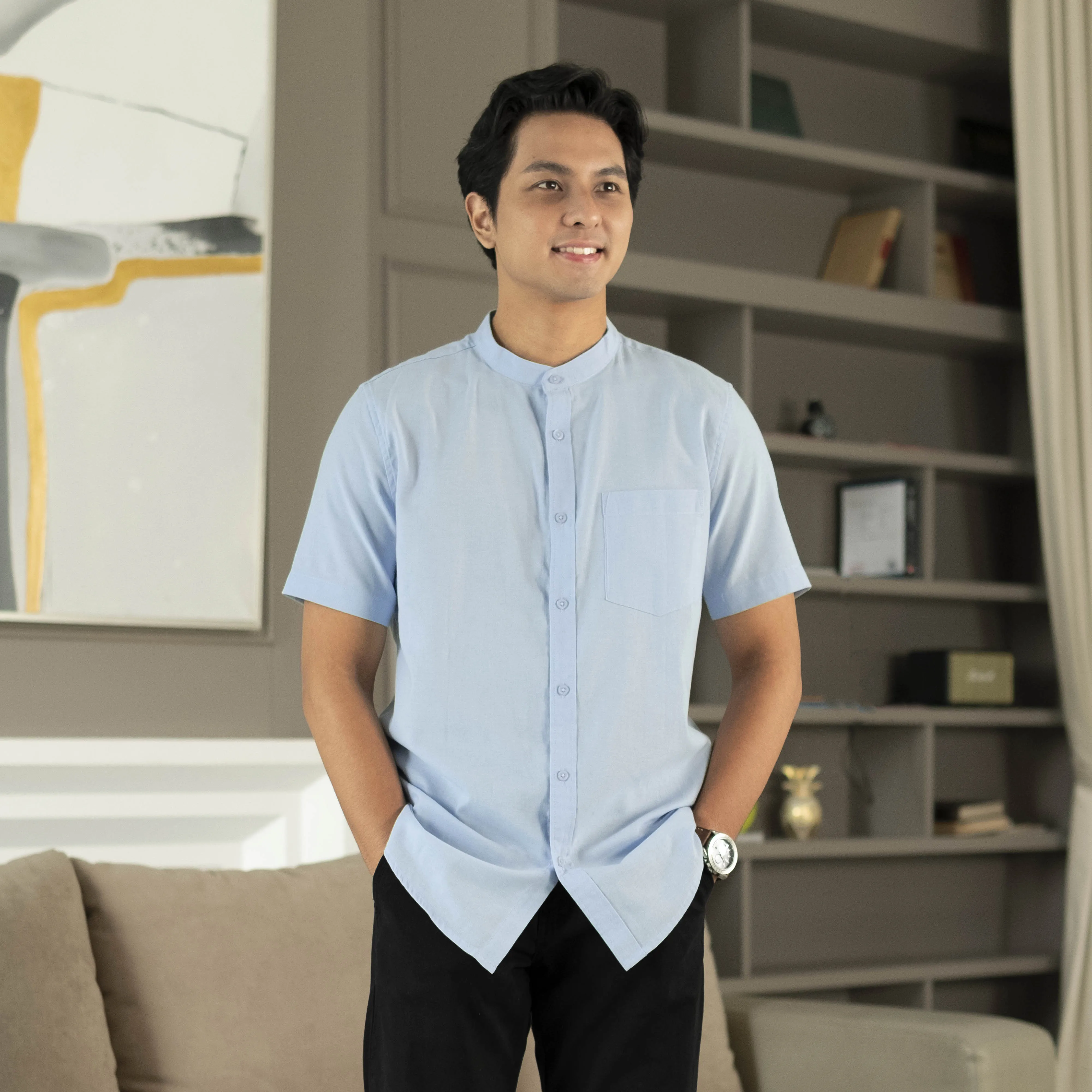 Zoul Kemeja Koko Oxford Basic Polos Lengan Pendek