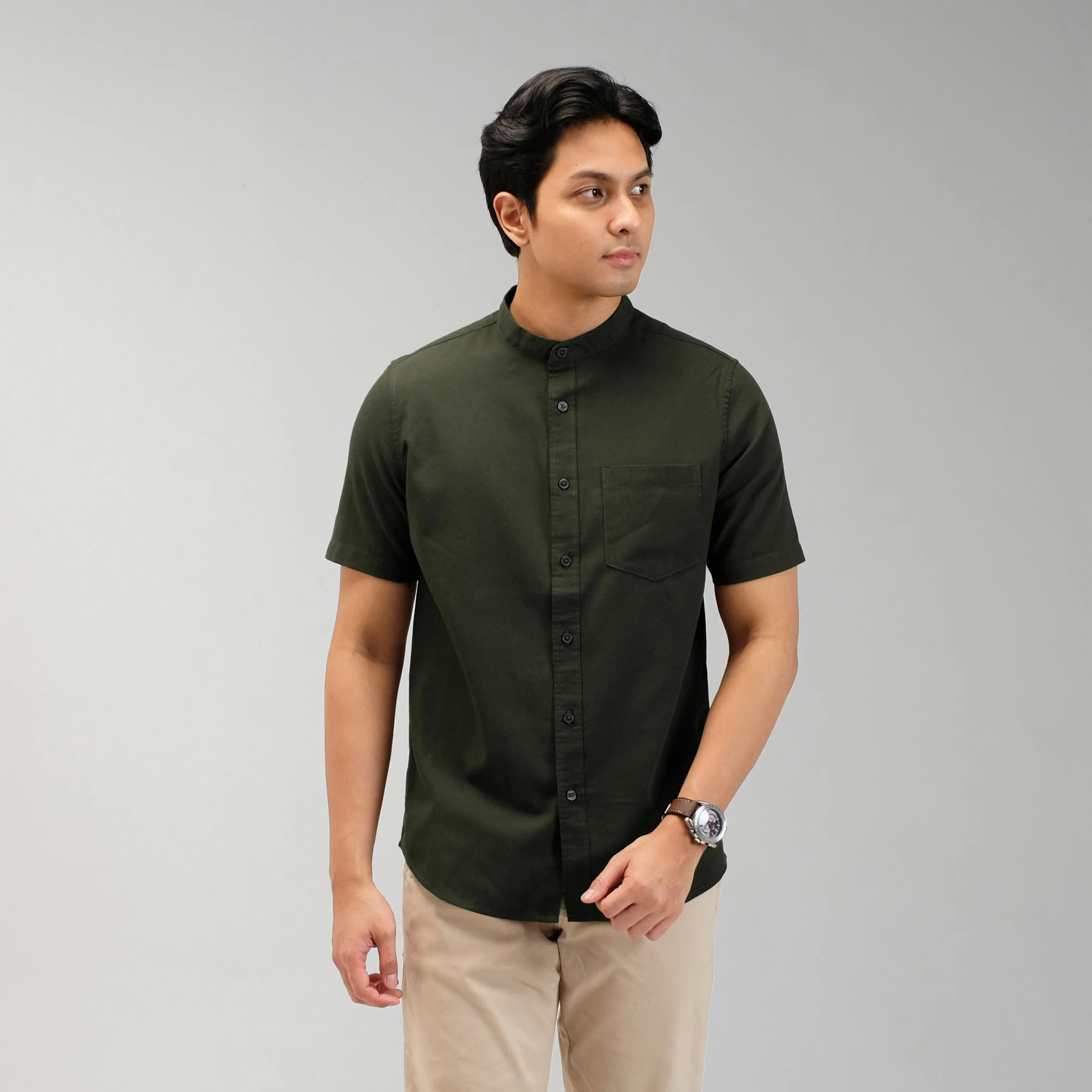 Zoul Kemeja Koko Oxford Basic Polos Lengan Pendek